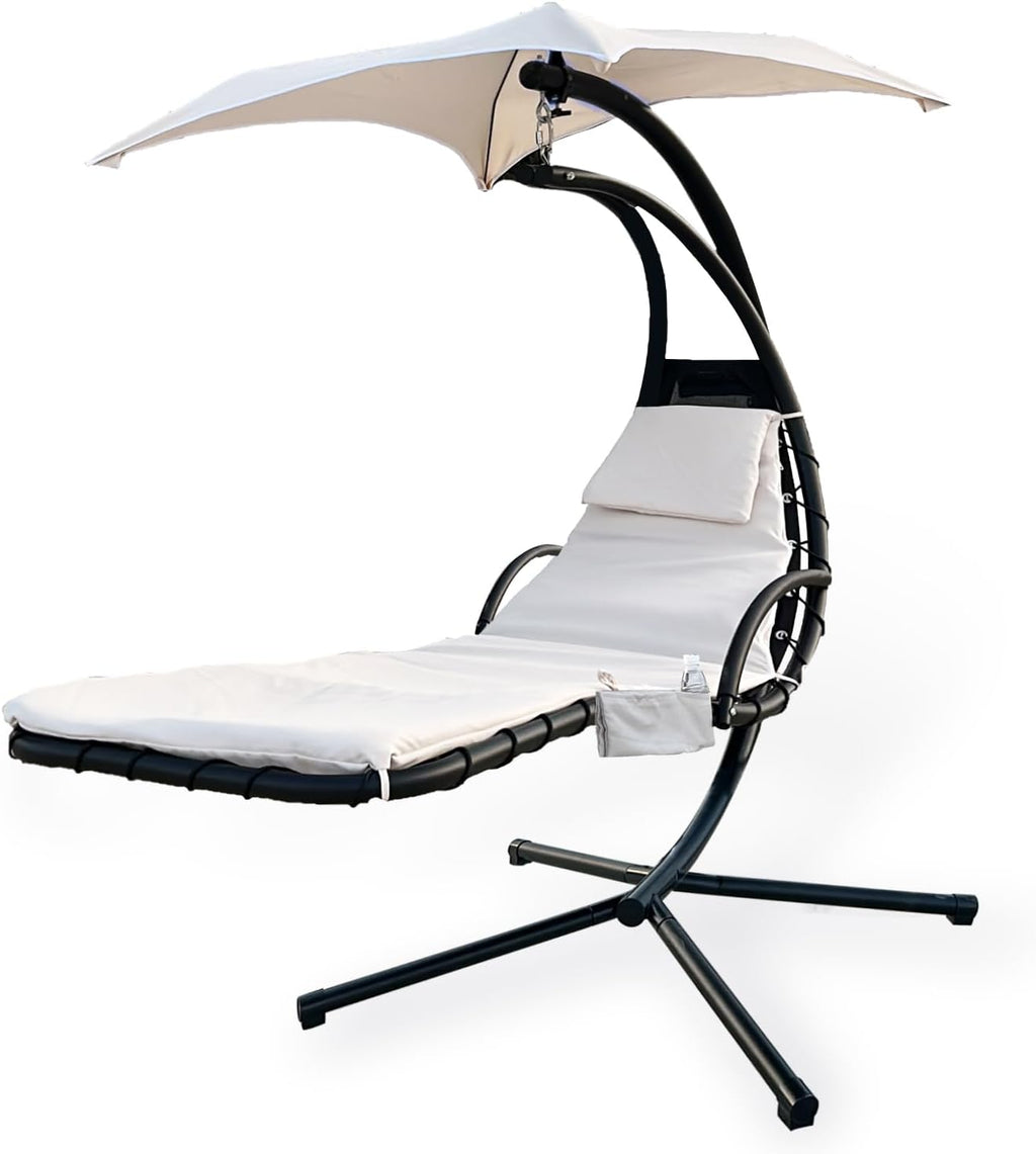 Outdoor Hanging Lounge Chair Replacement Cushion Cover and Umbrella Fabric, Made for Patio Curved Chaise Hammock Floating Swing Chair Pads, Waterproof Soft Fabric (Cushion and Chair Excluded),Khaki
