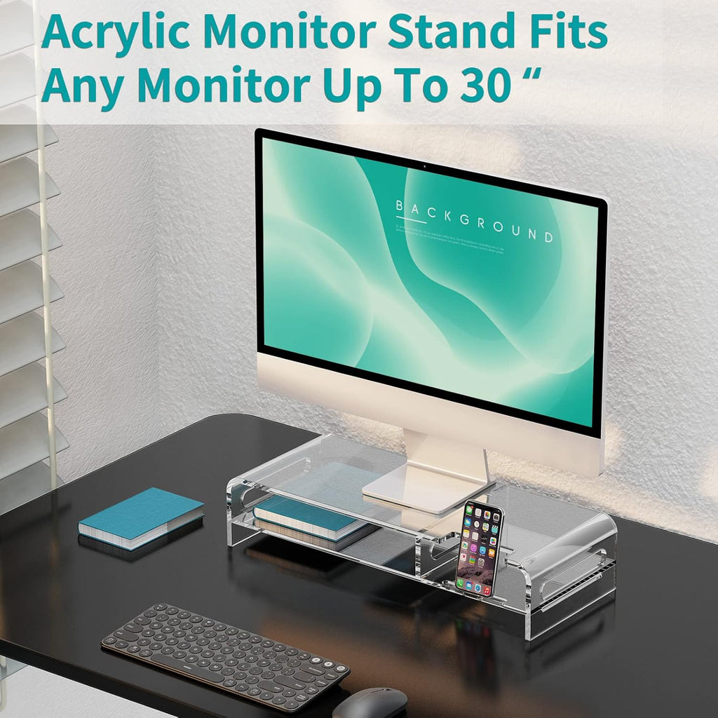 Zimilar 20-inch Acrylic Monitor Stand Riser with Keyboard Storage and Phone Holder Q84880