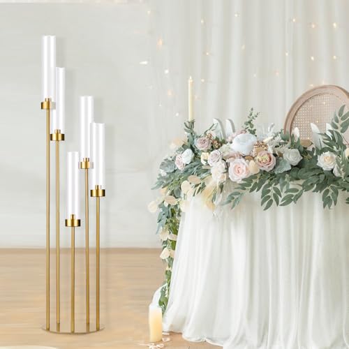 Matte Black 5 Arm Candelabra with Acrylic Shades for Table Centerpiece W6999