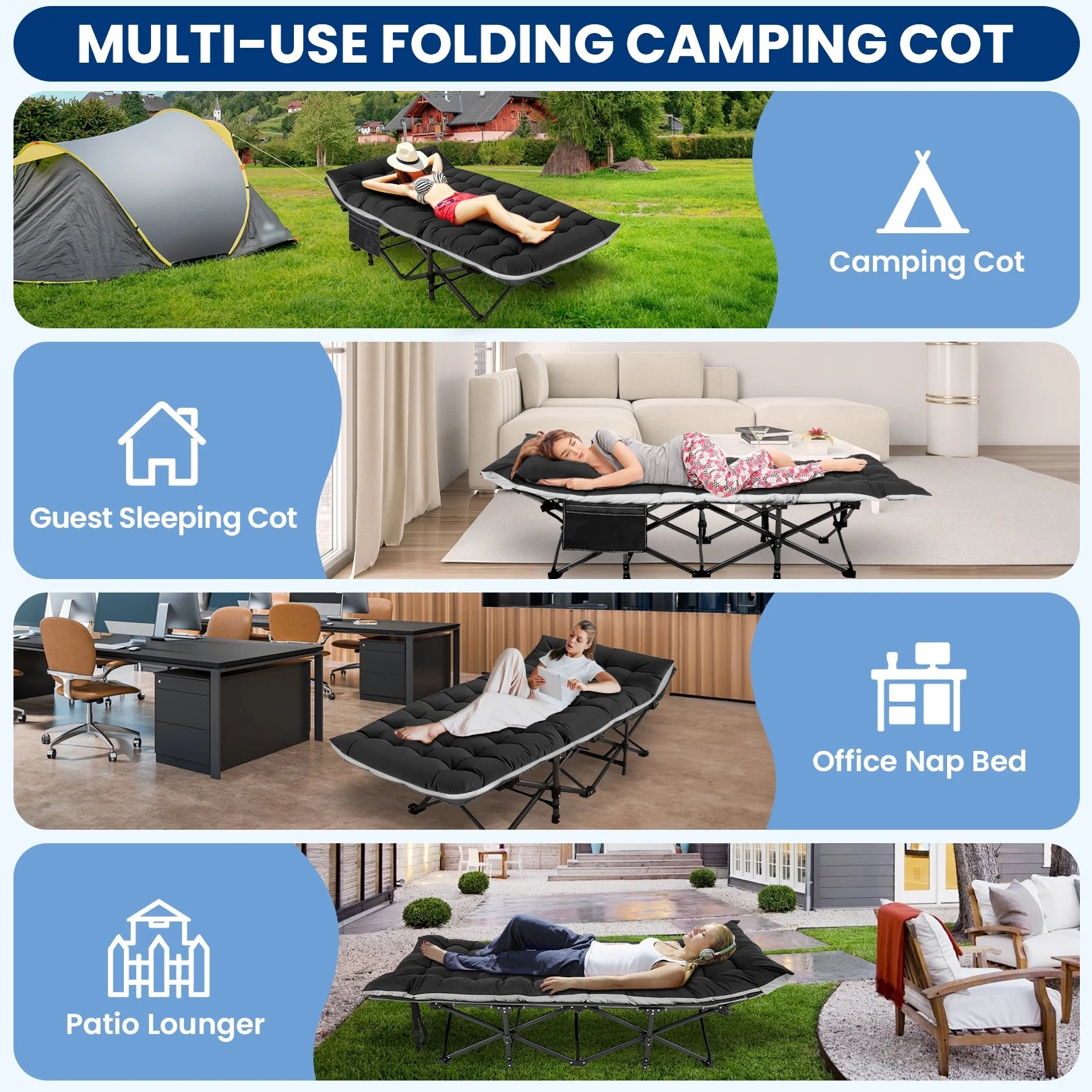 Adnoom Portable Folding Bed for Adults with Removable Mattress and Carry Bag R368