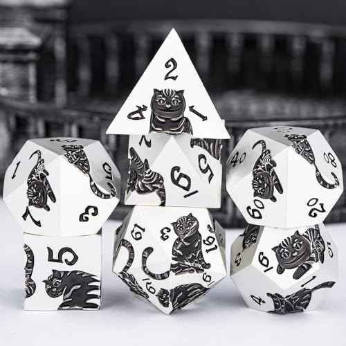 Metal DND Cat Dice 7PCS Polyhedral RPG Dice Set with Gift Case B373640