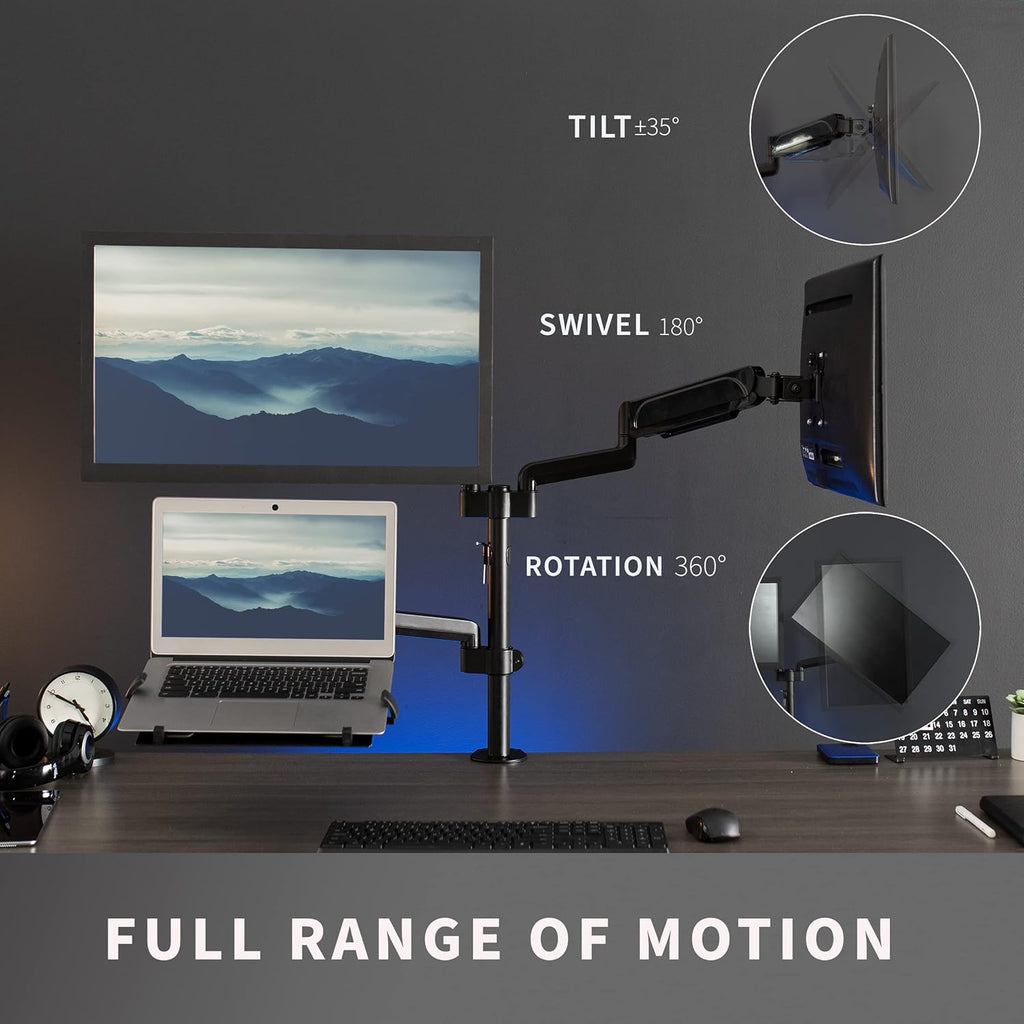 VIVO Dual Monitor Pneumatic Arm Mount for 17-32 inch Screens and Laptops, Black W83537