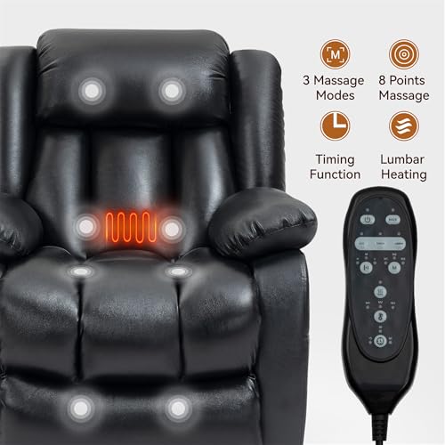 Dual Motor Electric Power Lift Recliner Chair with Vibration Massage, Genuine Leather, Black A6501