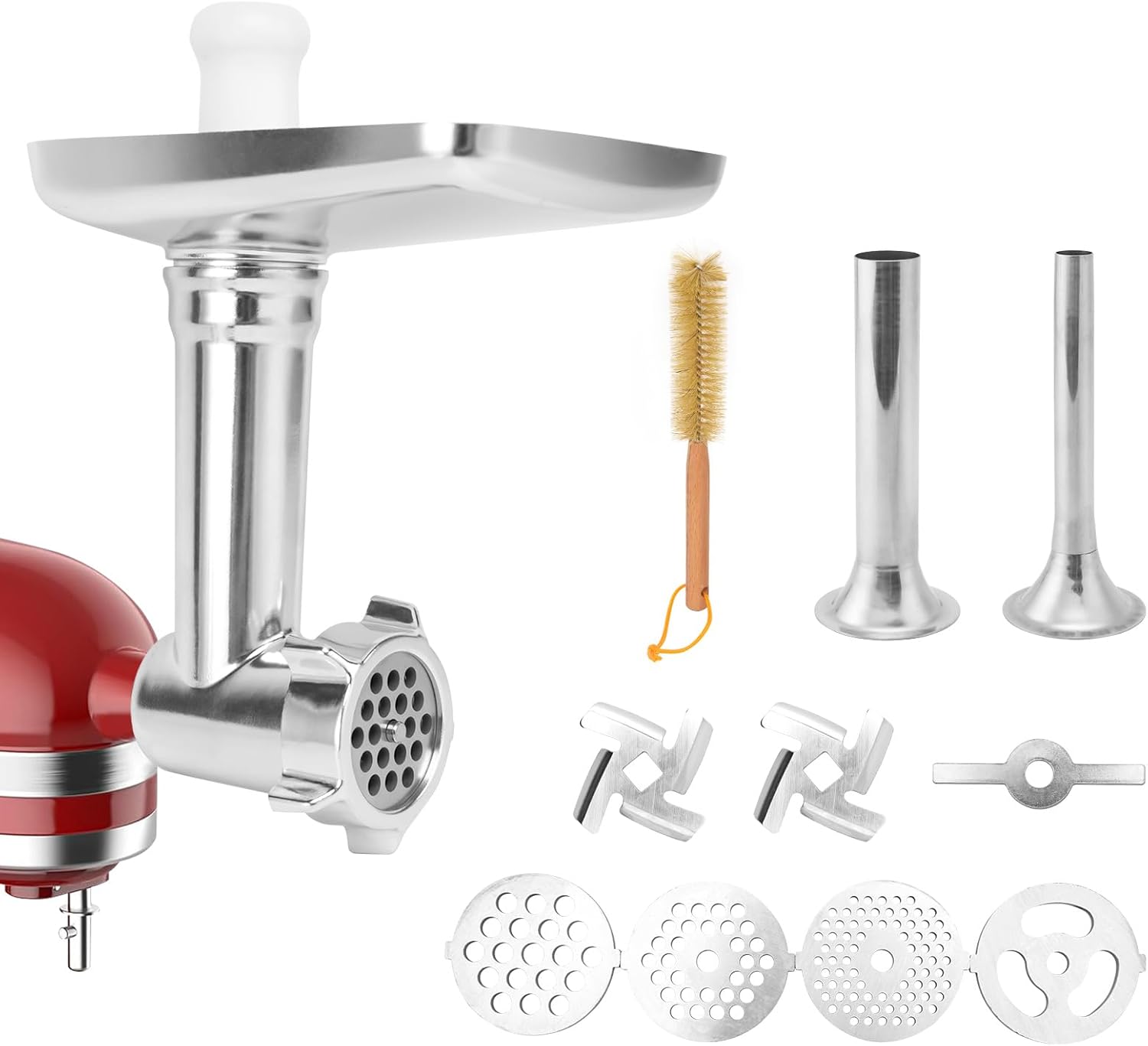 Meat Grinder Attachment for KitchenAid Stand Mixer, Silver, 3 Sausage Stuffer Tubes A671