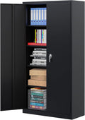 Garage Storage Cabinet, Metal Cabinet,Garage Cabinets, Metal Storage Cabinet with Doors and Shelves, 71" Lockable Storage Cabinet for Office Home Warehouse (Black)