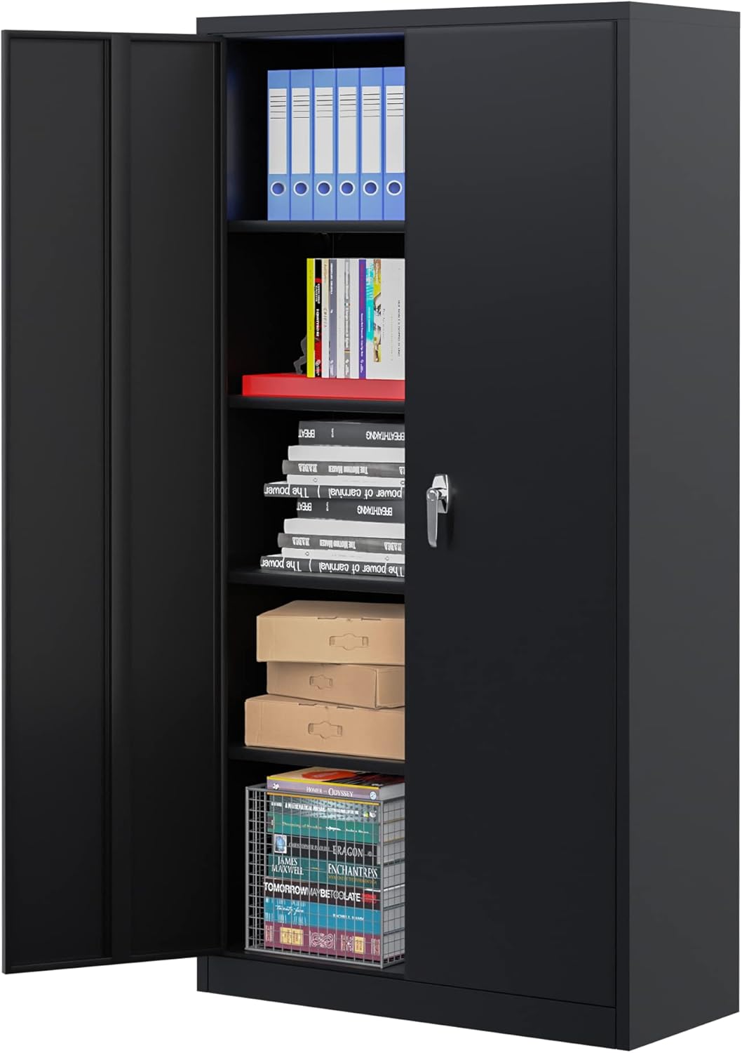 Garage Storage Cabinet, Metal Cabinet,Garage Cabinets, Metal Storage Cabinet with Doors and Shelves, 71" Lockable Storage Cabinet for Office Home Warehouse (Black)