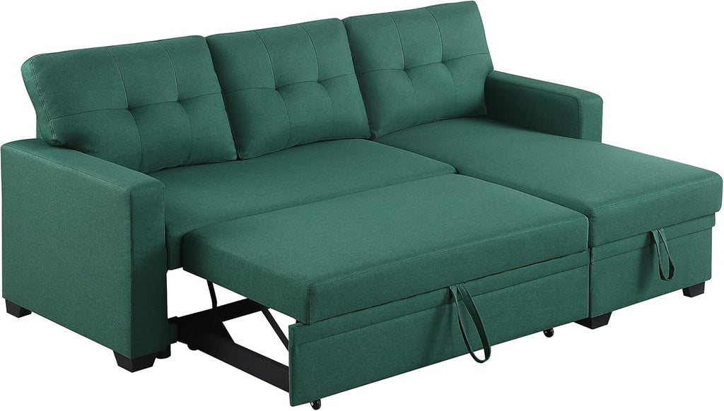 Upholstered Pull Out Sectional Sofa with Chaise Green E86070