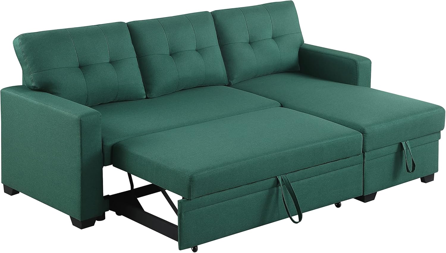 Upholstered Pull Out Sectional Sofa with Chaise Green E86070