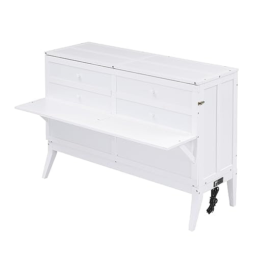 SOFTSEA Queen Murphy Bed with Bookcase and Storage Drawer, White Q562533
