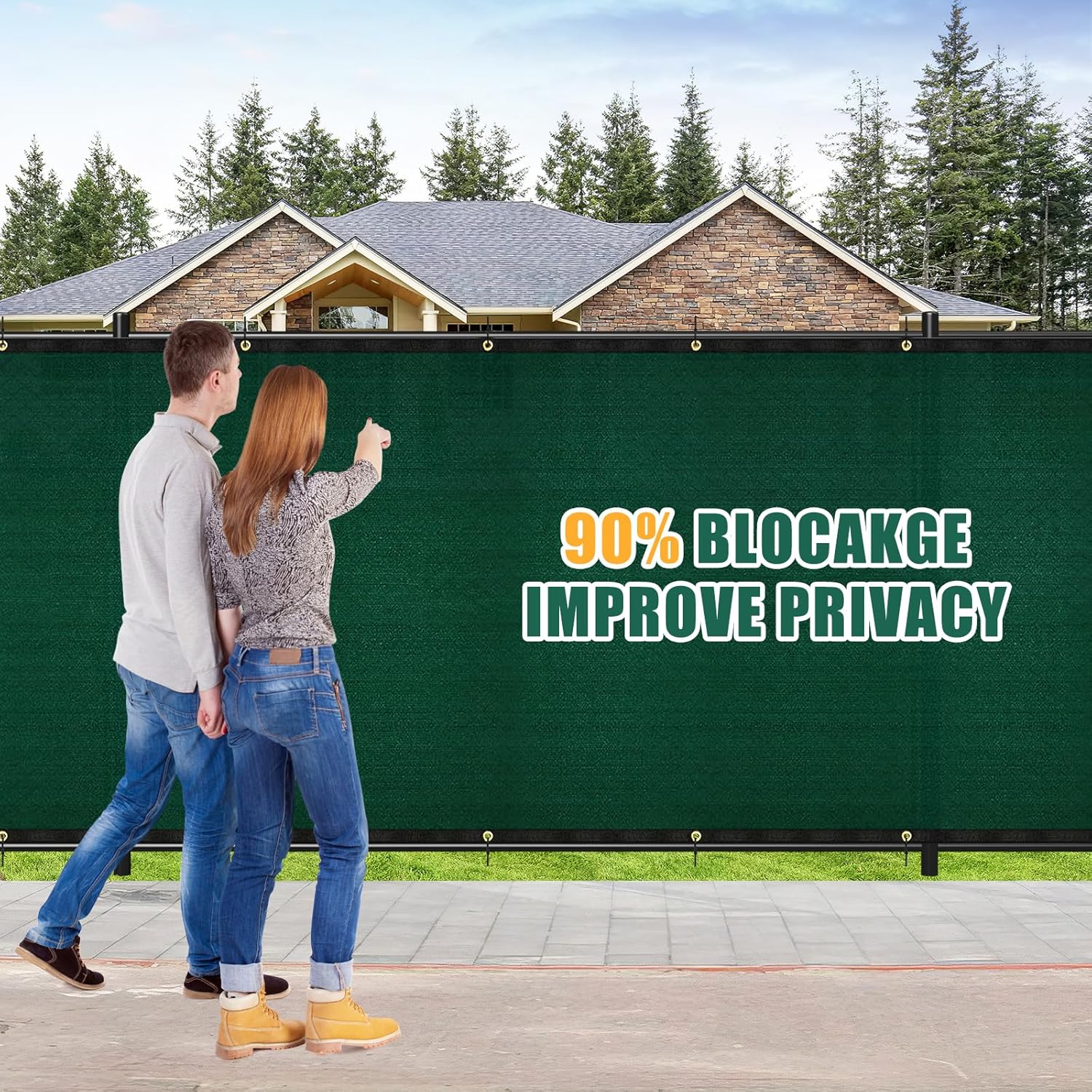 UIRWAY Privacy Fence Screen 6' x 50' Heavy Duty Mesh with Brass Grommets, Green F64108