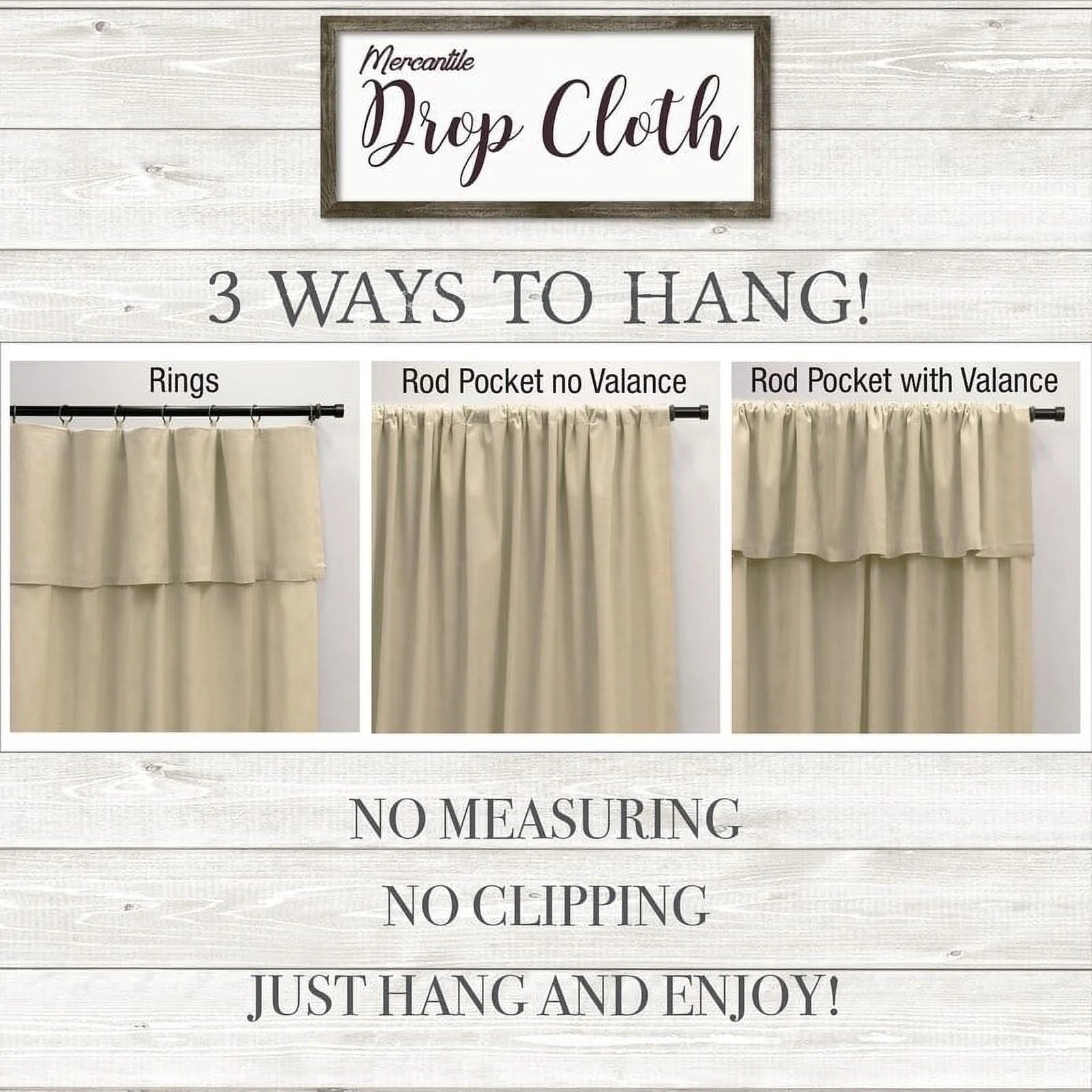 Mercantile Light Filtering Ring Top Farmhouse Curtain Panel with Valance Off White 84" X27357
