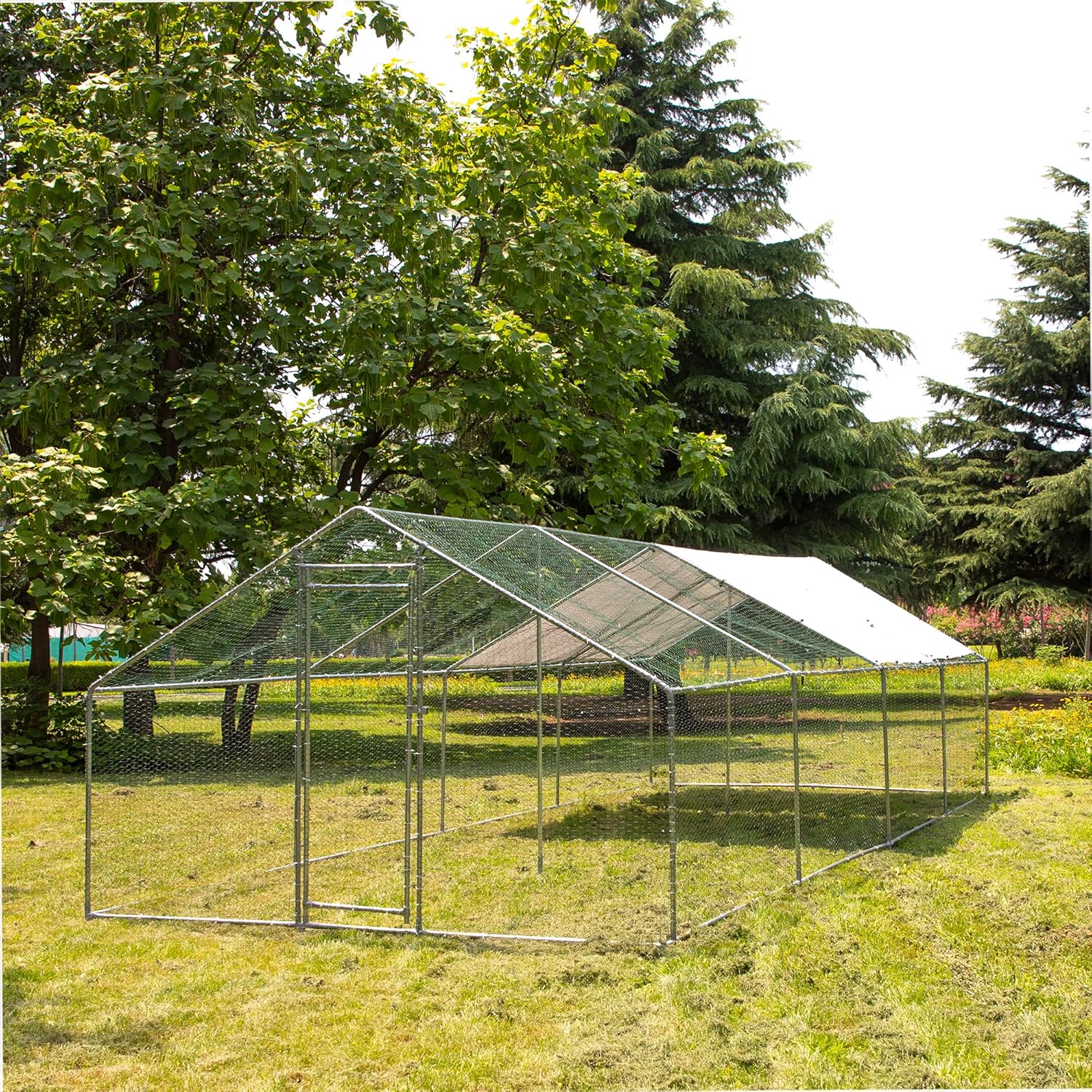 IchbinGo Large Metal Chicken Coop with Waterproof Anti-UV Cover for Outdoor Backyard Farm P206