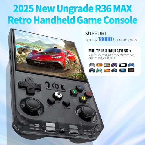 R36MAX Retro Handheld Game Console with 64G Built-in 18000+ Classic Games, 4.0" IPS Screen, Black R13381