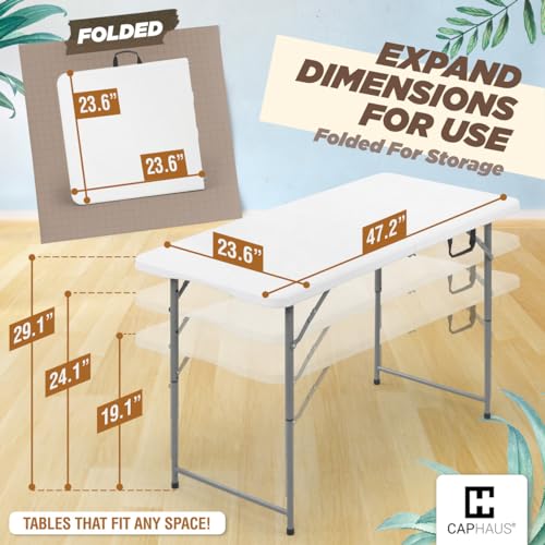 Fencer Wire 4 FT White Foldable Table, Portable Bi-Fold Utility Table with Handle F513