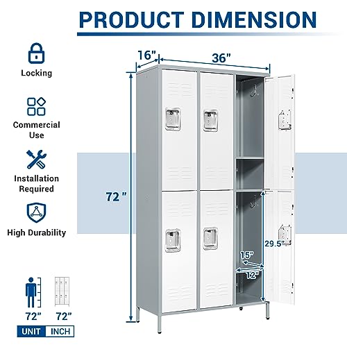 72" 3-Door Steel Storage Locker for Office, School, Gym W3483
