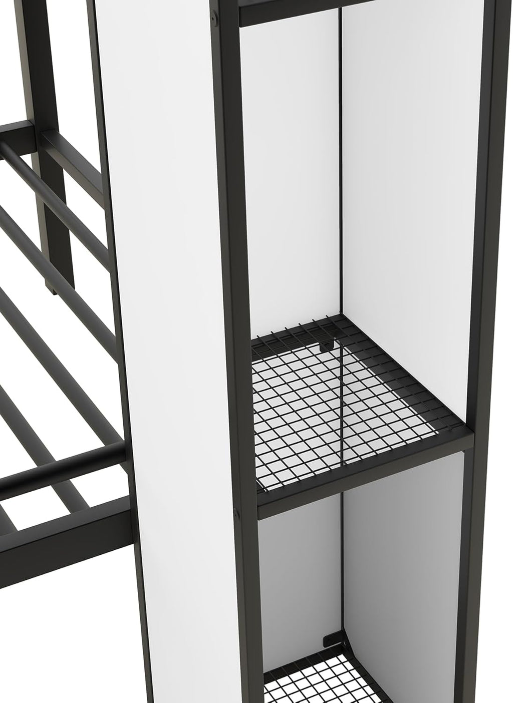Twin Over Twin Castle Bunk Bed with Stairs and Storage, Black+White F337