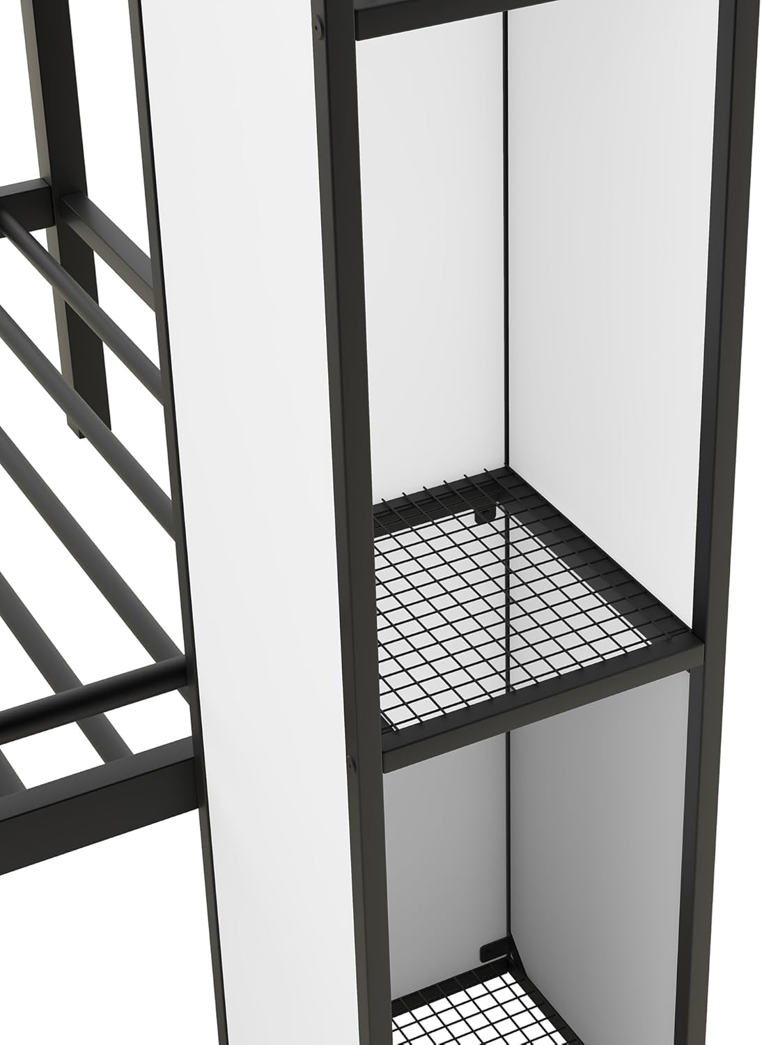 Twin Over Twin Castle Bunk Bed with Stairs and Storage, Black+White F337
