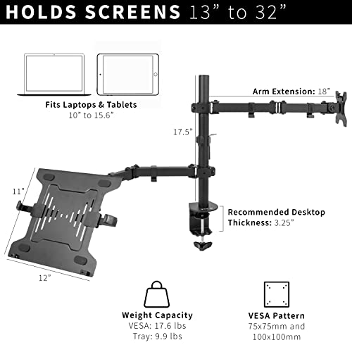 VIVO Full Motion Monitor and Laptop Desk Mount, Dual Arm VESA Stand, Fits 32 inch, STAND-V102C X915