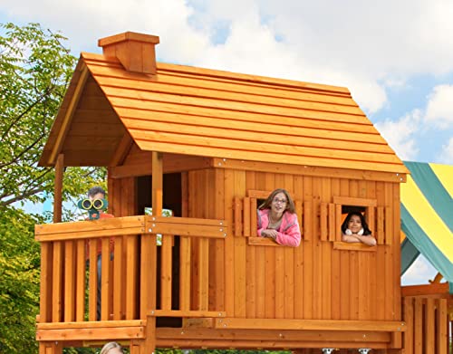 Fantasy Tree House Cedar Wood Swing Set with Built-in Clubhouse and Wave Slide K596052