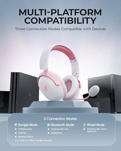 Wireless Gaming Headset 2.4GHz Bluetooth for PS5 PC PS4 Mac Black Red N62534