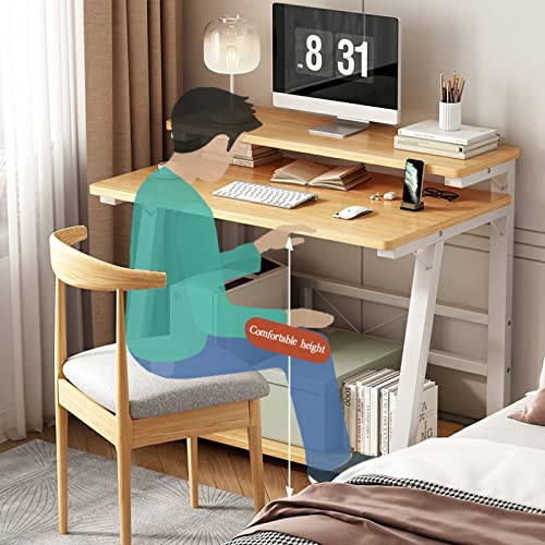 30 Inch Computer Desk with Monitor Stand and Storage Shelves, Oak N464