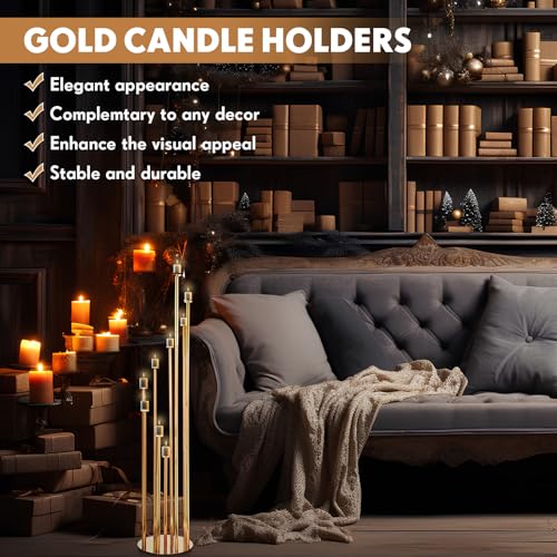 Nosiny 9 Arm Floor Candle Holder 46'' Metal Candelabra Gold, 2 Pcs I5897