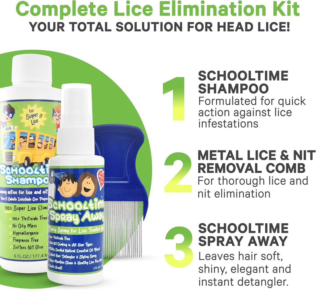 Lice Elimination Kit for Kids by Schooltime with Shampoo, Spray & Comb Z1714