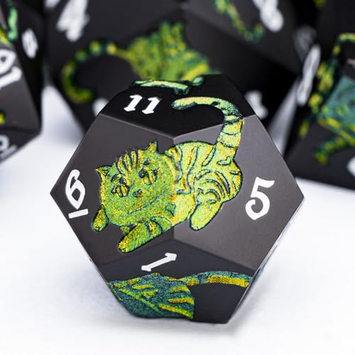 Metal DND Cat Dice 7PCS Polyhedral RPG Dice Set with Gift Case B373640