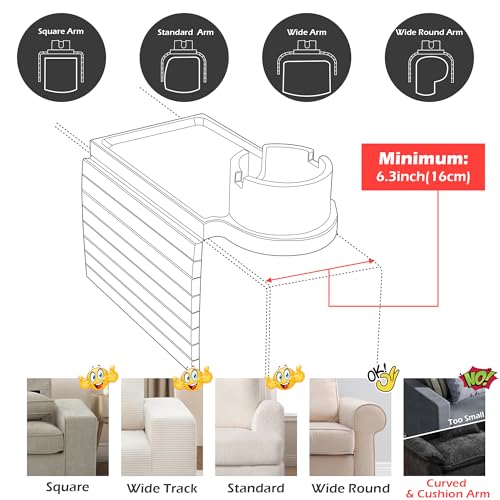Bamboo Couch Cup Holder Tray with 360° Cup Holder, Removable Anti-Slip Organizer L3348