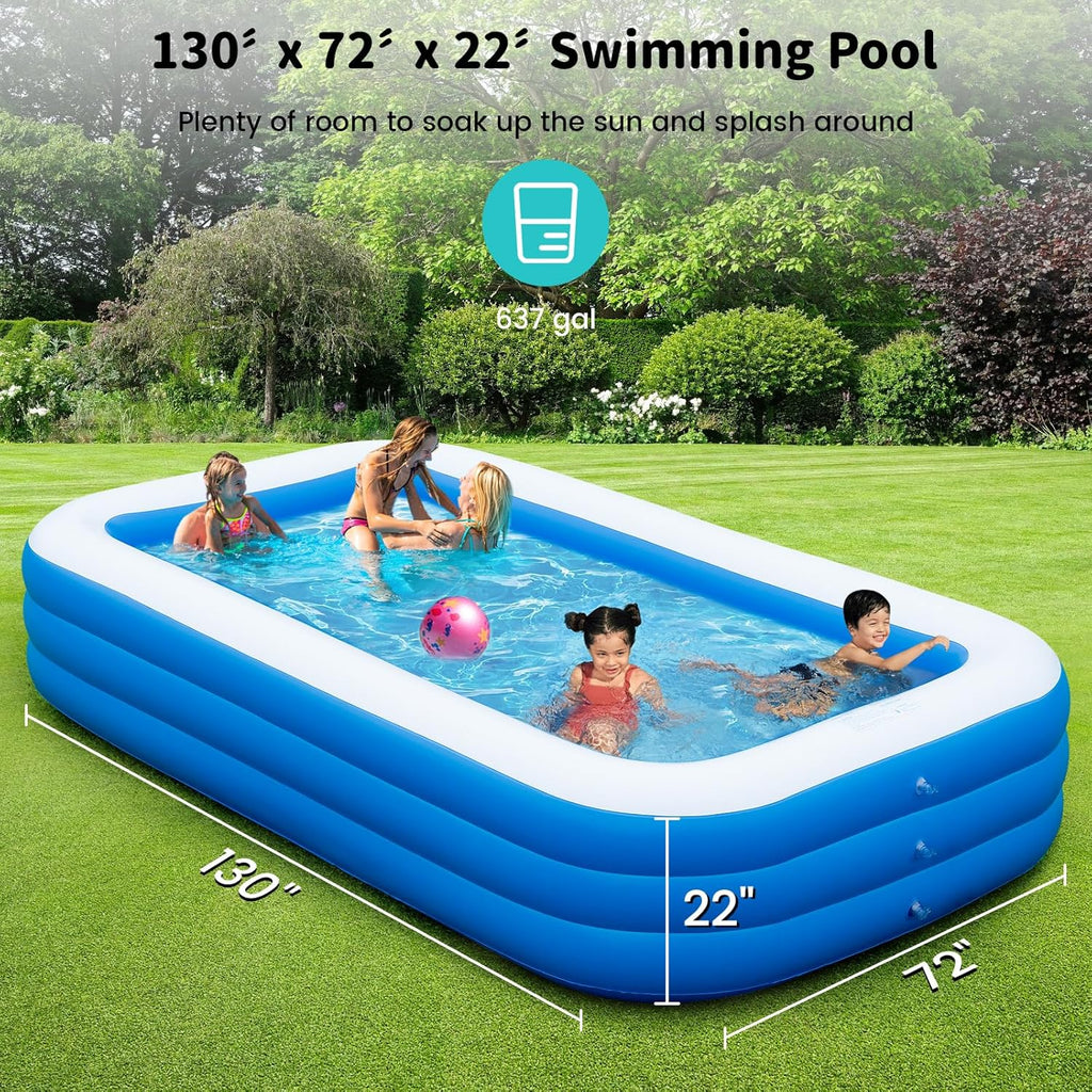 azamine Extra Large Inflatable Pool for Adults with Pump, Outdoor Family Swimming Pool Y4007