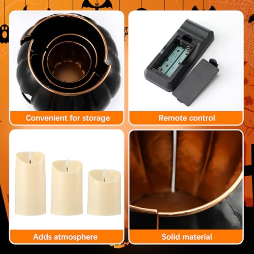 3 Sets Halloween Metal Jack O Lanterns with LED Candles and Black Cloth Decor X7670