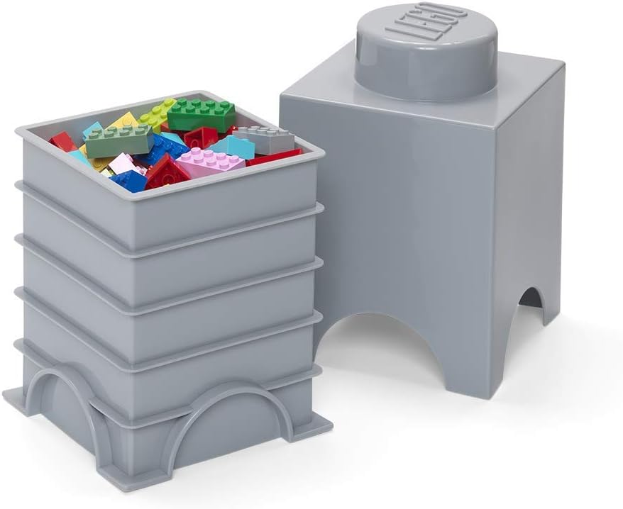 LEGO Brick Box Stackable Storage Containers, Medium Stone Grey O40953