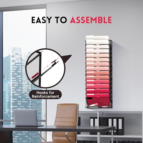 SUPEASY 2 Pack 15-Tier Hanging Wall File Organizer, Black F212