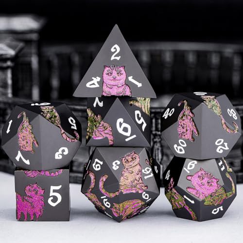 Metal DND Cat Dice 7PCS Polyhedral RPG Dice Set with Gift Case B373640