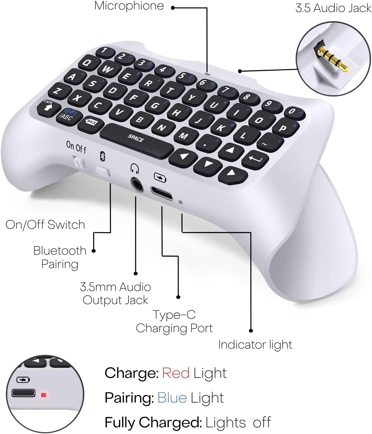 TNP PS5 Chatpad - PS5 Controller Keyboard Attachment, Wireless Compact Keypad with Built-in Speaker I54369