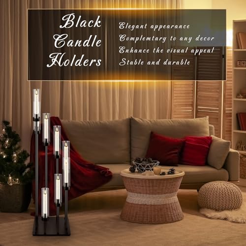 Layhit 2 Pack Black Floor Candelabra 42.13" Tall with Acrylic Shades E8065