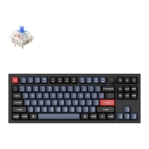 Keychron Q3 Wired Custom Mechanical Keyboard Knob Version, TKL QMK/VIA Programmable Macro with Hot-swappable Gateron G Pro Blue Switch Double Gasket Compatible with Mac Windows Linux (Black)