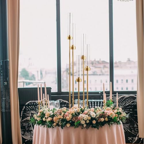 Matte Black 5 Arm Candelabra with Acrylic Shades for Table Centerpiece W6999