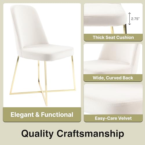 Well Woven Rachelle Velvet Accent Chairs Set of 2 Ivory with Gold Metal Legs J854358