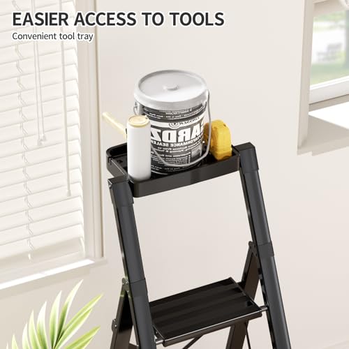 4 Step Folding Step Stool with Handgrip Anti-Slip Aluminum, 330 lbs Capacity Y6004