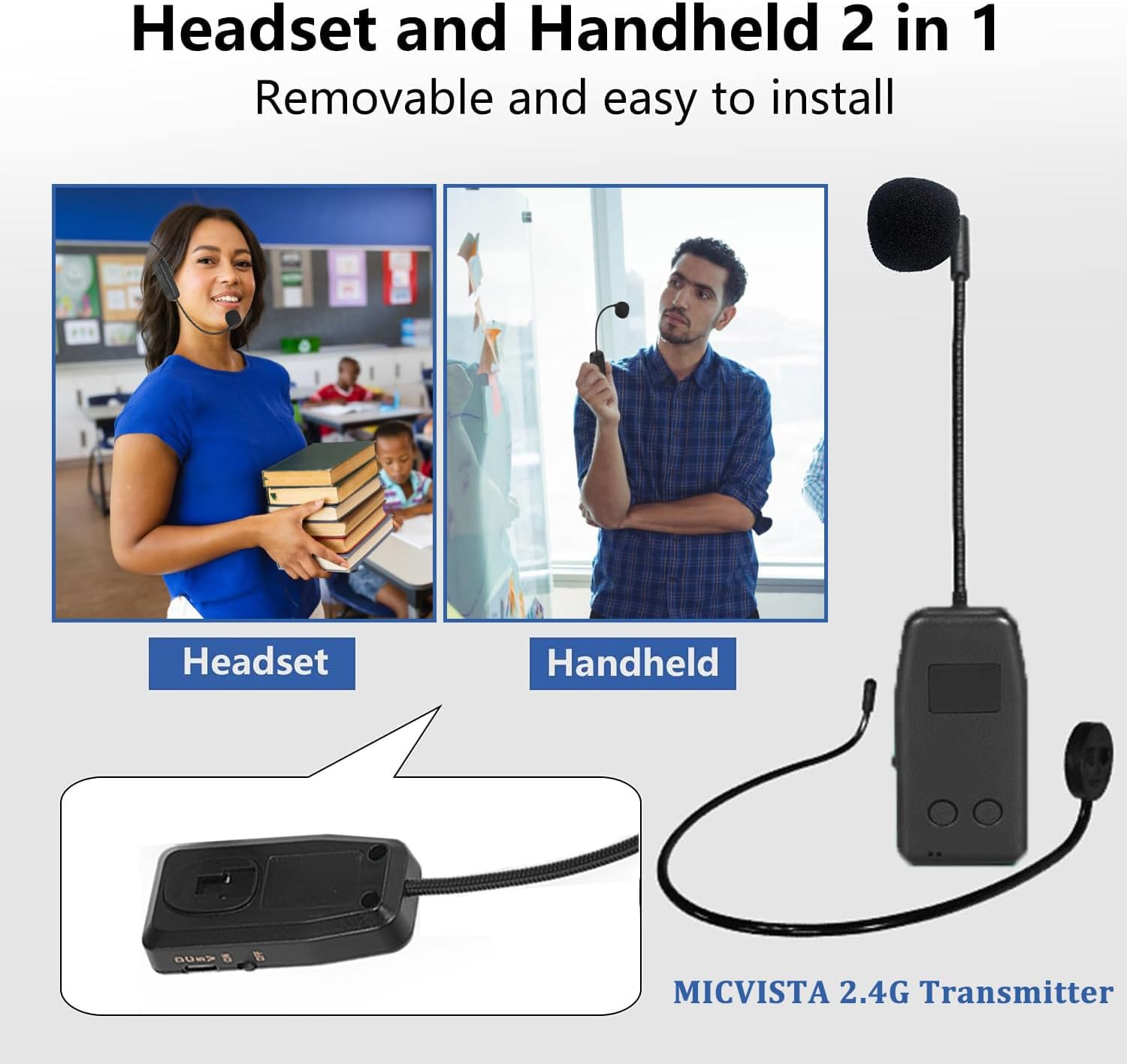 Wireless Microphone System for 4 People, 2.4G Headset and Handheld Mics S798