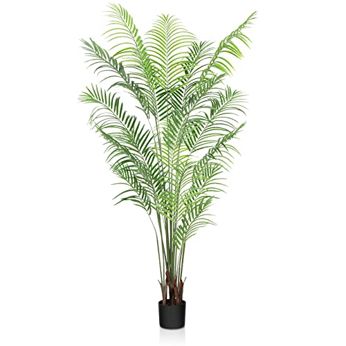 CROSOFMI Artificial Areca Palm Plant 6Feet Fake Tropical Palm Tree, Perfect Faux Dypsis Lutescens Plants in Pot for Indoor Outdoor House Home Office Garden Modern Decoration Housewarming Gift-1Pack