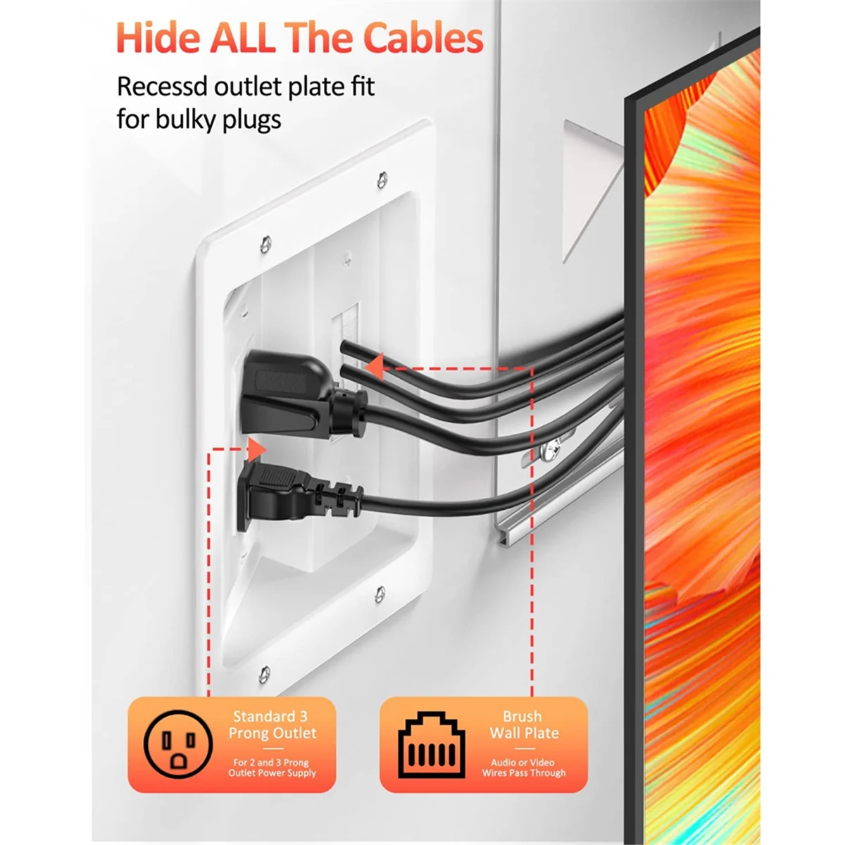 Recessed Outlet Box Cable Management Kit 15A 125V for TV Wires D64582