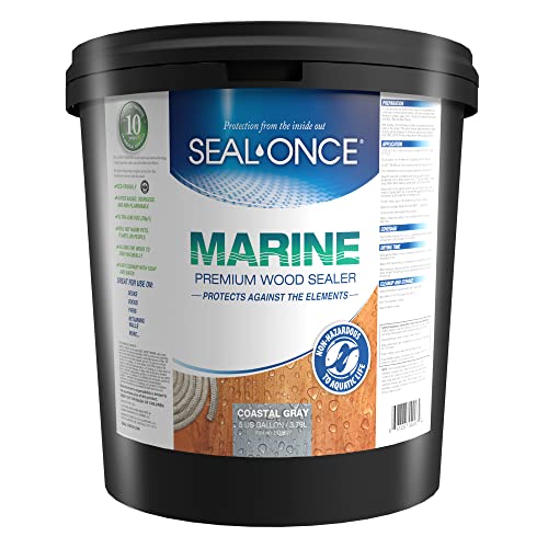 Seal-Once Marine Premium Wood Sealer - Waterproof Sealant - Wood Stain and Sealer in One - 5 Gallon & Bronze Cedar