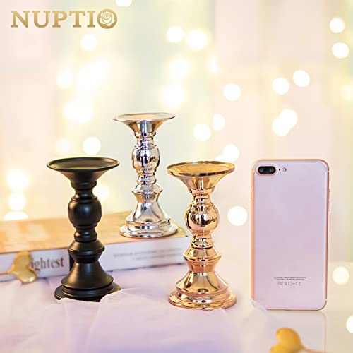 Nuptio Pillar Candle Holders, Metal Candle Holder for Wedding Centerpieces (2 Pcs, Gold) H414