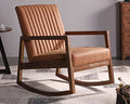 CIMOTA Leather Modern Rocking Chair Mid Century Armchair Upholstered Arm Chair with Padded Seat/Wood Frame, Comfy Rocker for Living Room/Bedroom, Retro Dark Brown PU