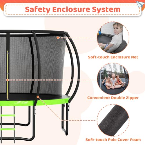12FT 14FT 16FT Outdoor Trampoline with Safety Net & Ladder, Heavy Duty Backyard Round Trampoline X9143
