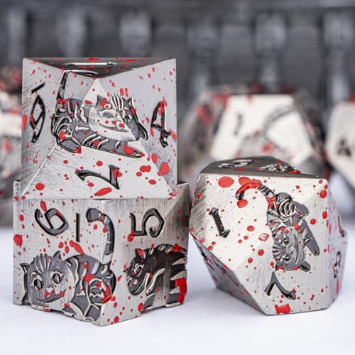 Metal DND Cat Dice 7PCS Polyhedral RPG Dice Set with Gift Case B373640