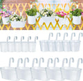 Nuanchu 15 Pcs Hanging Flower Pots White Oval Balcony Planters Round Railing Planter Flower Plant Holder Rustic Hanging Bucket Pots with Detachable Hooks for Window Wall Fence Decor