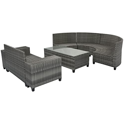 P PURLOVE 8 Piece Half Moon Sectional Patio Furniture Set with Cushions and Coffee Table Y55640